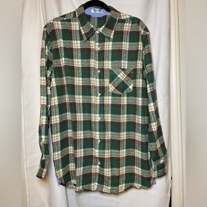 NWT Tinkwell Men's Green Brown Plaid Flannel Button Down w/ Pockets Size M